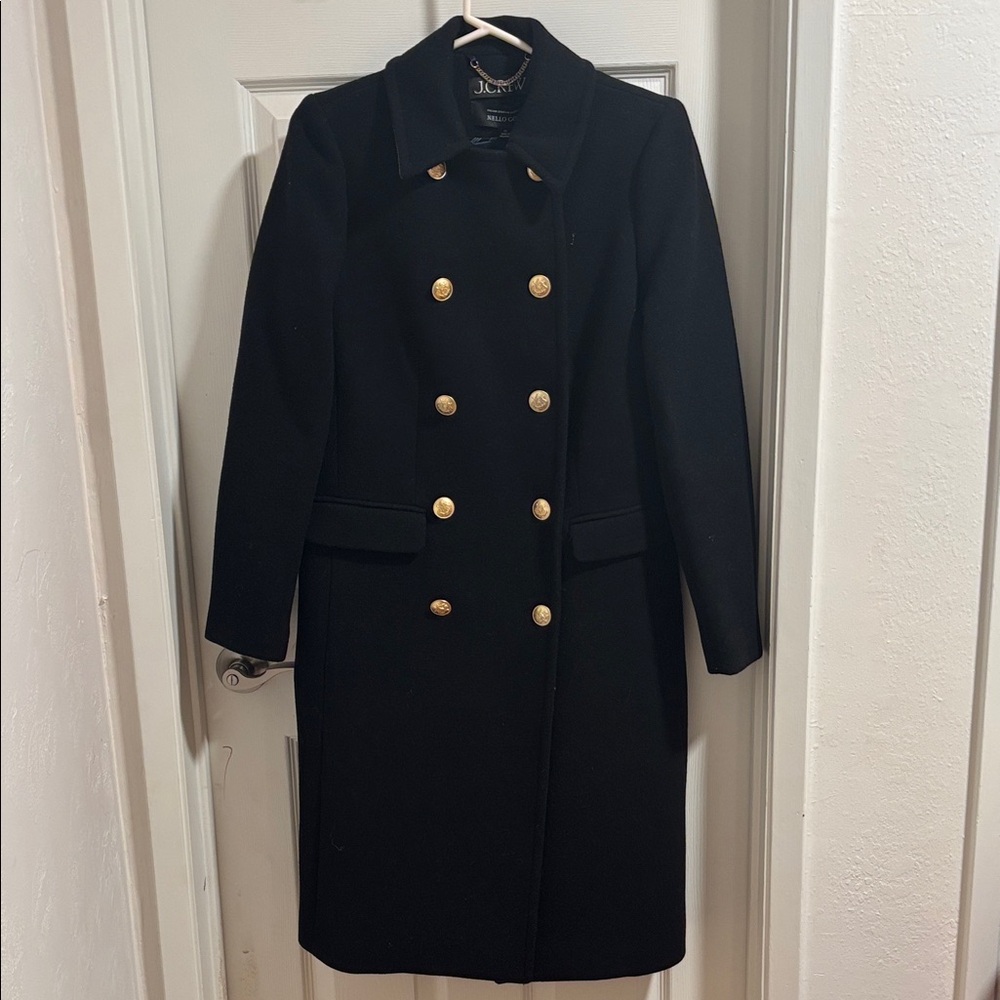 J. Crew Elegant Black Pea Coat Jacket with Gold Accents